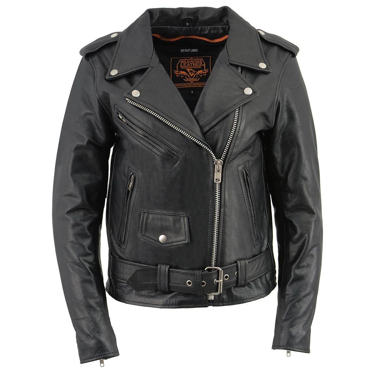 Milwaukee Leather LKL2701 Women's Classic Black Premium Leather Motorcycle Rider Jacket with Built-In Belt 18 Milwaukee Leather LKL2701 Women's Classic Black Premium Leather Motorcycle Rider Jacket with Built-In Belt