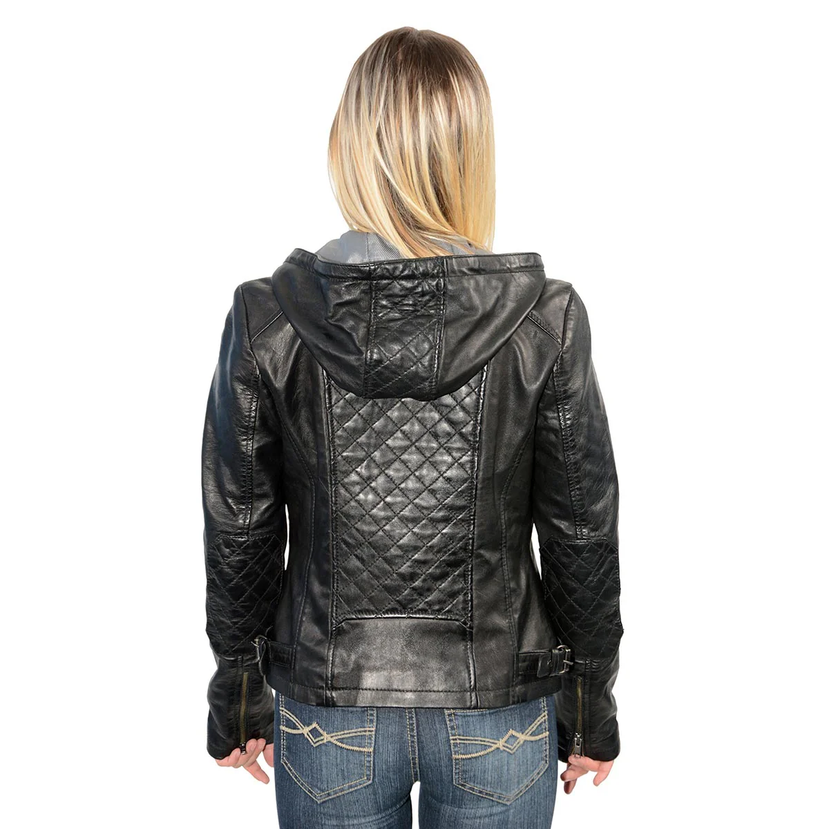 Milwaukee Leather SFL2810 Women's Black Scuba Style Fashion Leather Jacket with Drawstring and Hoodie 2 Milwaukee Leather SFL2810 Women's Black Scuba Style Fashion Leather Jacket with Drawstring and Hoodie