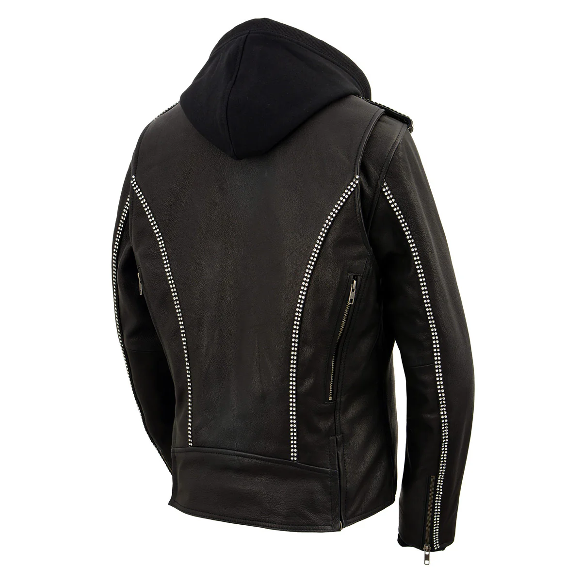 Milwaukee Leather MLL2503 Women's Black 'Bedazzled' Leather Moto Jacket with Hoodie 11 Milwaukee Leather MLL2503 Women's Black 'Bedazzled' Leather Moto Jacket with Hoodie