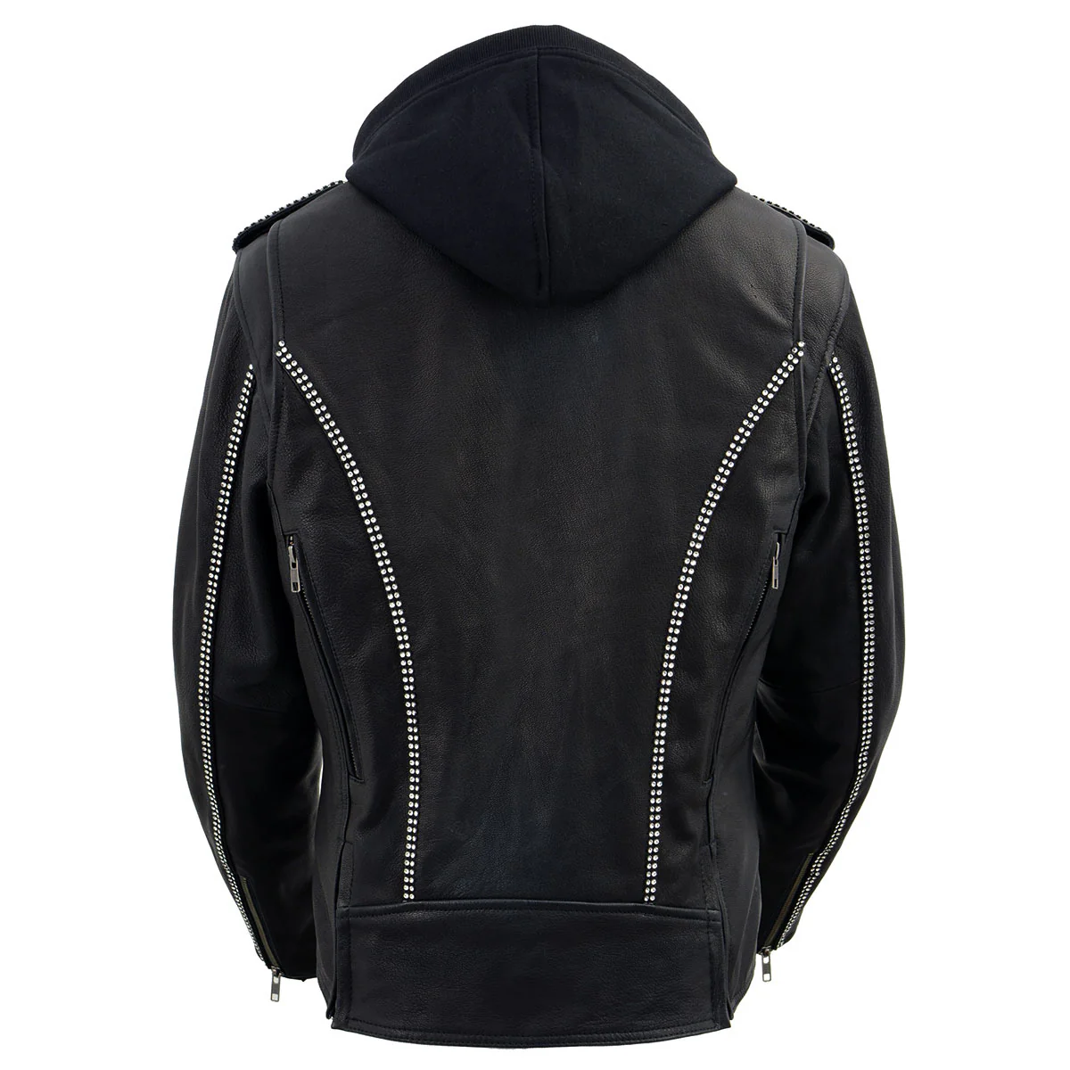 Milwaukee Leather MLL2503 Women's Black 'Bedazzled' Leather Moto Jacket with Hoodie 2 Milwaukee Leather MLL2503 Women's Black 'Bedazzled' Leather Moto Jacket with Hoodie