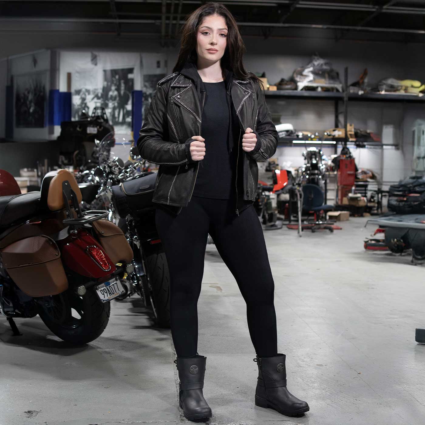 Milwaukee Leather MLL2503 Women's Black 'Bedazzled' Leather Moto Jacket with Hoodie 7 Milwaukee Leather MLL2503 Women's Black 'Bedazzled' Leather Moto Jacket with Hoodie