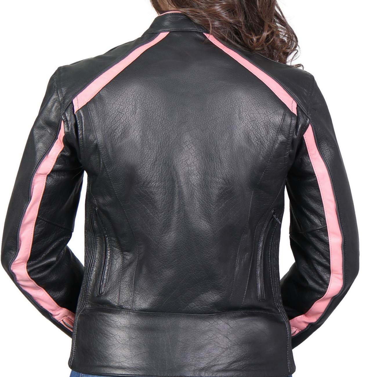 Hot Leathers JKL1022 Pink Striped Leather Jacket with Reflective Piping 4 Hot Leathers JKL1022 Pink Striped Leather Jacket with Reflective Piping