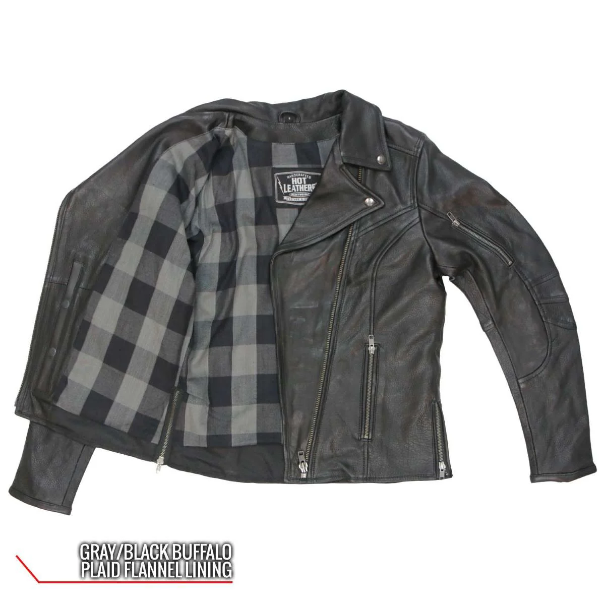 Hot Leathers JKL1034 Ladies Black Leather MC Jacket with Plaid Flannel Lining 13 Hot Leathers JKL1034 Ladies Black Leather MC Jacket with Plaid Flannel Lining