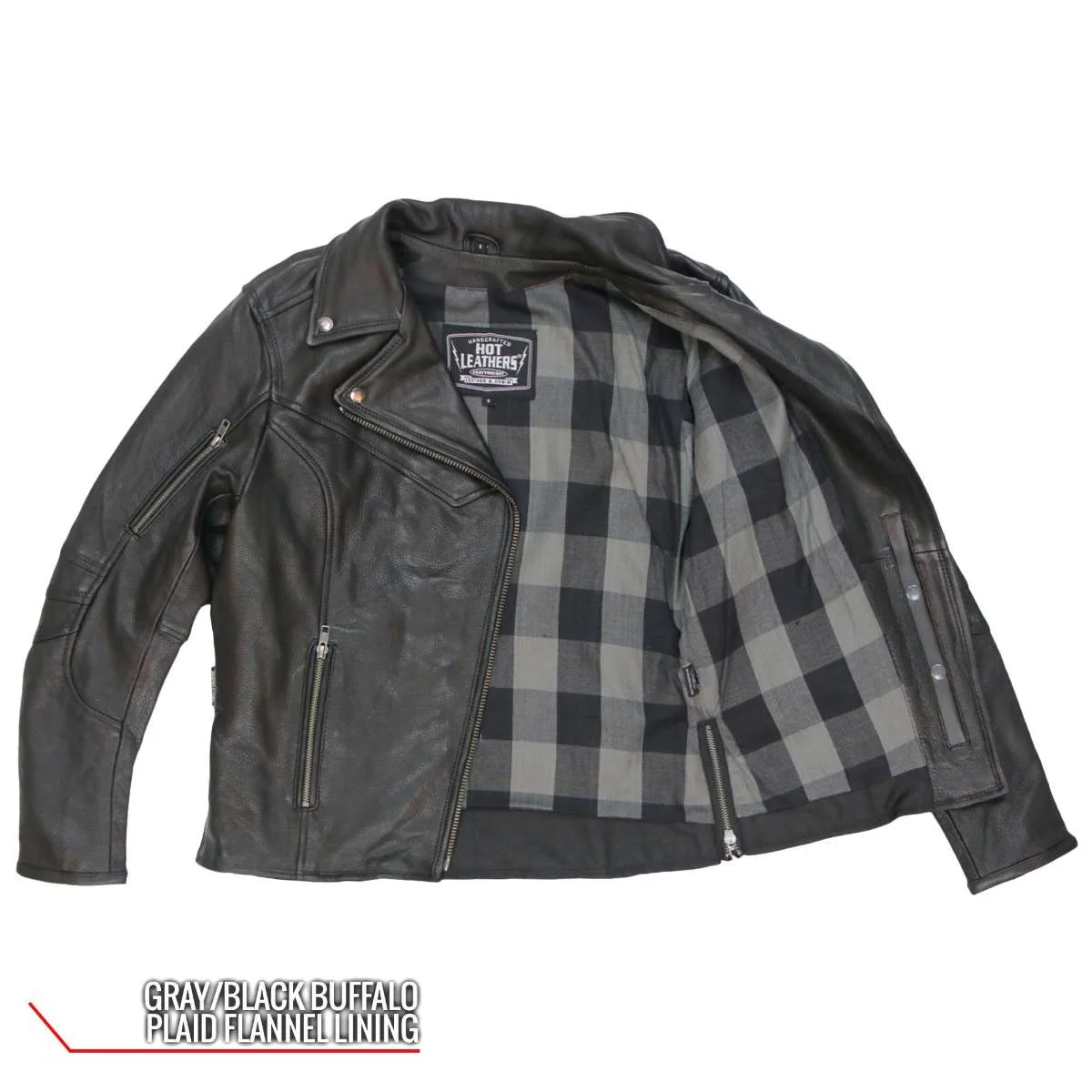 Hot Leathers JKL1034 Ladies Black Leather MC Jacket with Plaid Flannel Lining 14 Hot Leathers JKL1034 Ladies Black Leather MC Jacket with Plaid Flannel Lining