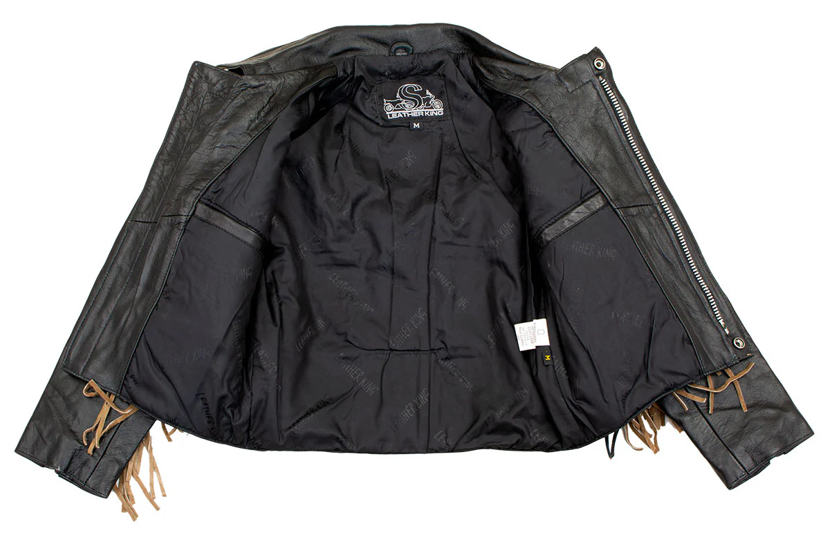 Leather King SH2015 Ladies ‘Fringed’ Cropped Two Tone Jacket with Braiding Detail 3 Leather King SH2015 Ladies ‘Fringed’ Cropped Two Tone Jacket with Braiding Detail