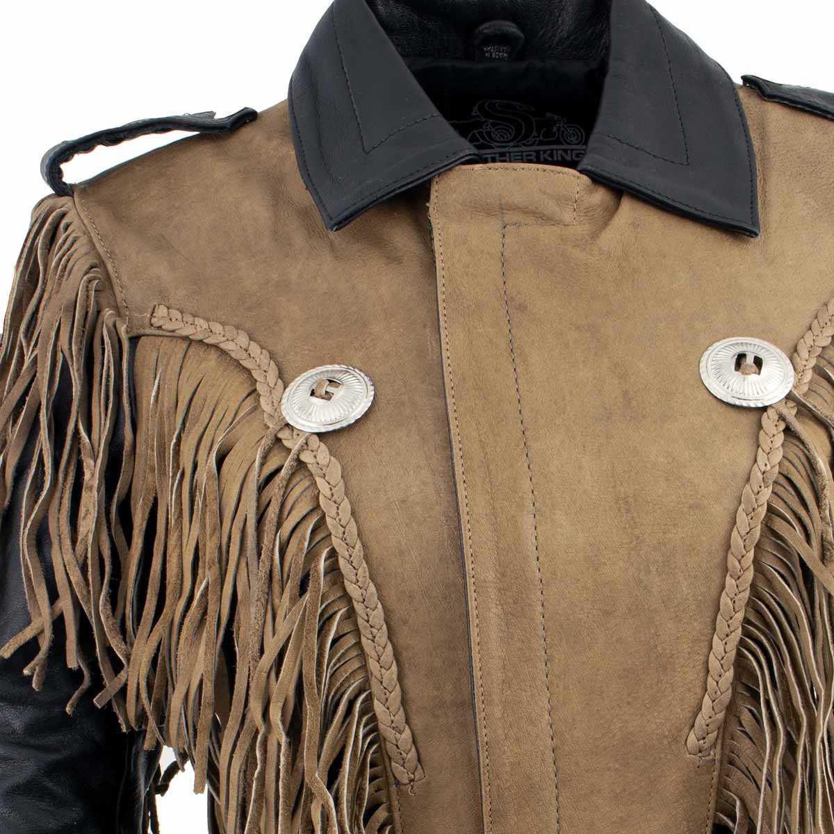 Leather King SH2015 Ladies ‘Fringed’ Cropped Two Tone Jacket with Braiding Detail 5 Leather King SH2015 Ladies ‘Fringed’ Cropped Two Tone Jacket with Braiding Detail