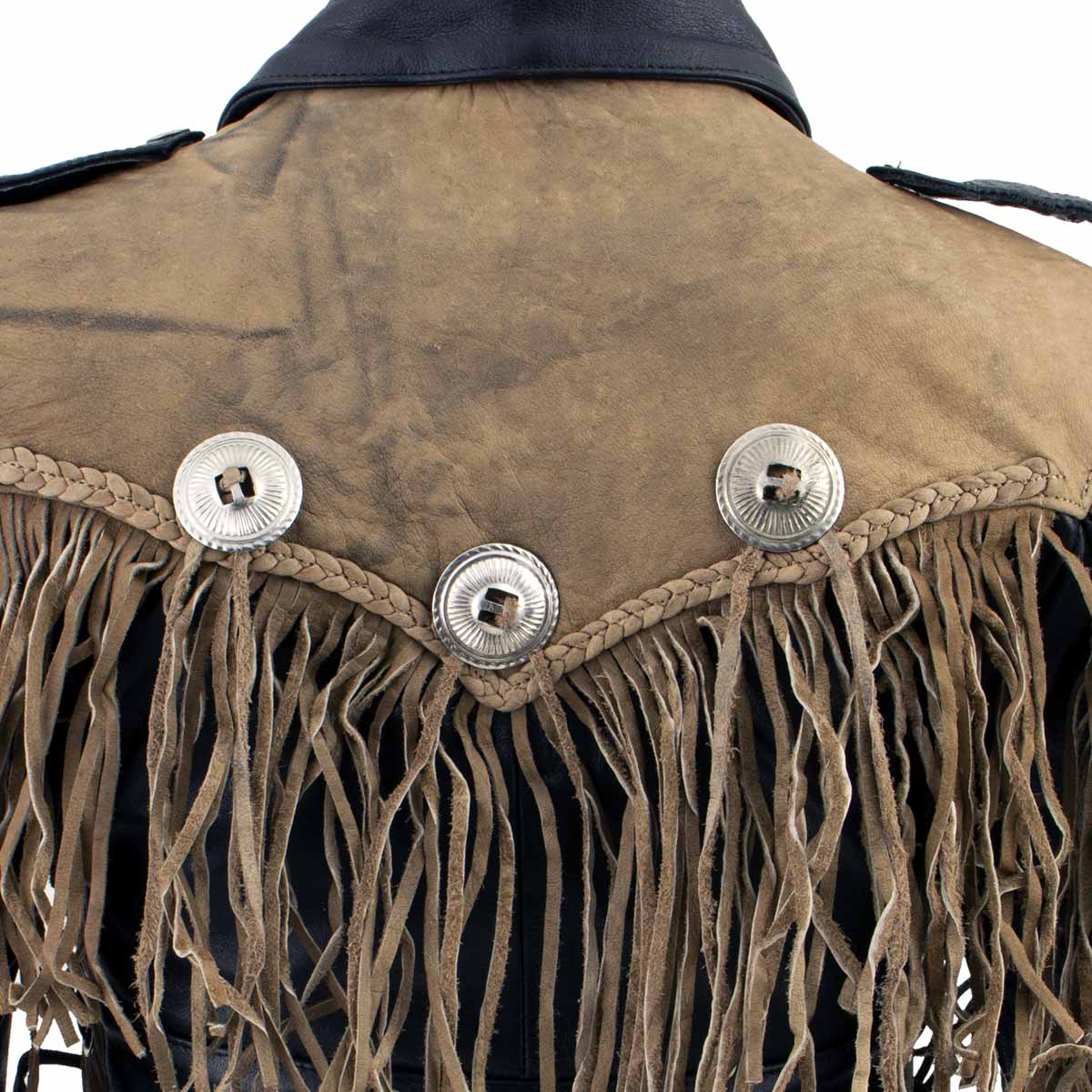 Leather King SH2015 Ladies ‘Fringed’ Cropped Two Tone Jacket with Braiding Detail 6 Leather King SH2015 Ladies ‘Fringed’ Cropped Two Tone Jacket with Braiding Detail