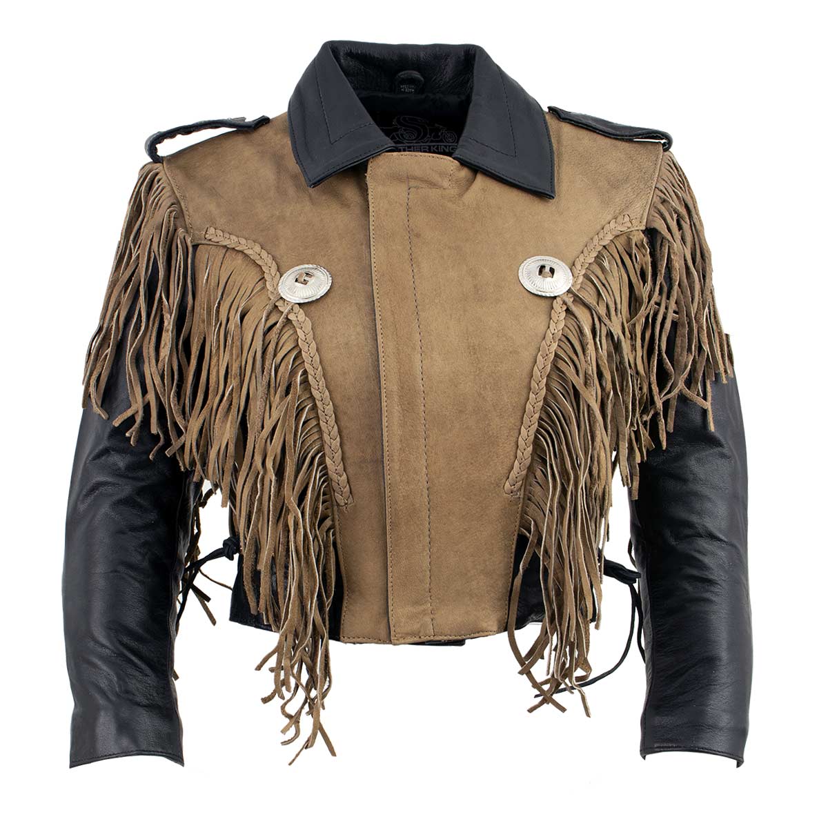 Leather King SH2015 Ladies ‘Fringed’ Cropped Two Tone Jacket with Braiding Detail 7 Leather King SH2015 Ladies ‘Fringed’ Cropped Two Tone Jacket with Braiding Detail