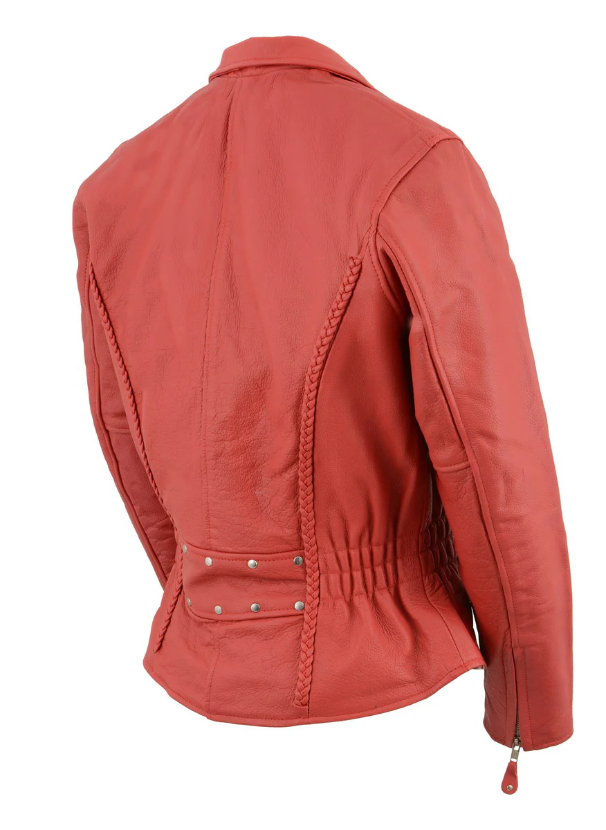 Leather King SH7013 Women's 'Braided' Red Leather Jacket 2 Leather King SH7013 Women's 'Braided' Red Leather Jacket