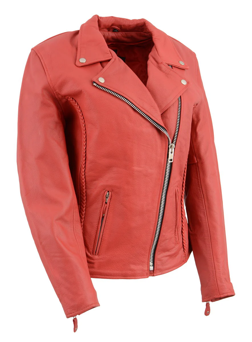 Leather King SH7013 Women's 'Braided' Red Leather Jacket 4 Leather King SH7013 Women's 'Braided' Red Leather Jacket