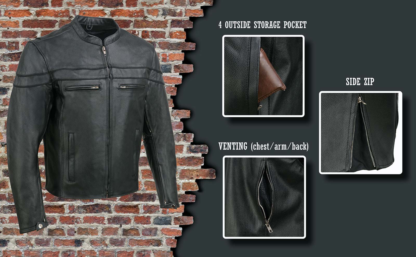 Event Leather EL1408 Men's Black Sporty Scooter Crossover Motorcycle Leather Jacket - Motorcycle Riding Jackets 2 Event Leather EL1408 Men's Black Sporty Scooter Crossover Motorcycle Leather Jacket - Motorcycle Riding Jackets