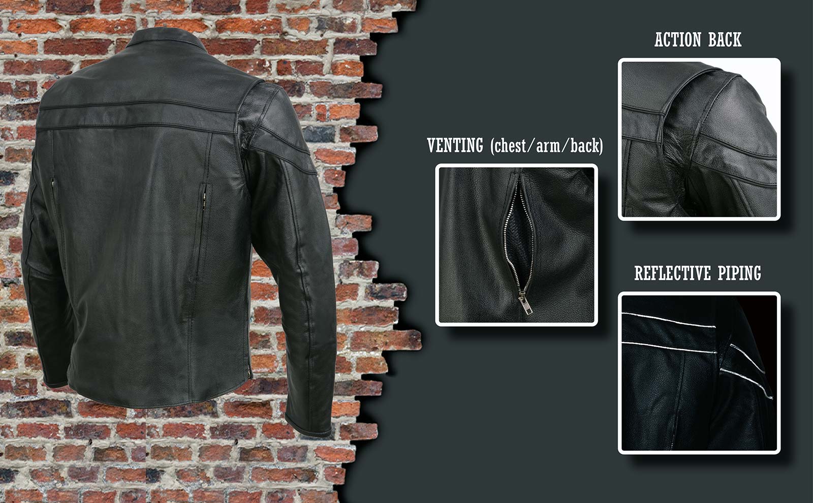 Event Leather EL1408 Men's Black Sporty Scooter Crossover Motorcycle Leather Jacket - Motorcycle Riding Jackets 4 Event Leather EL1408 Men's Black Sporty Scooter Crossover Motorcycle Leather Jacket - Motorcycle Riding Jackets