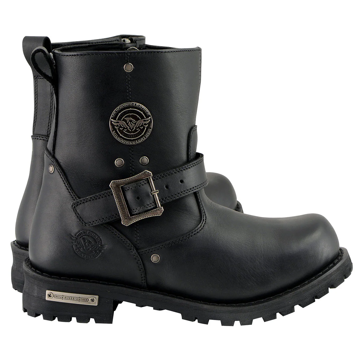 Milwaukee Leather Men's Black Leather Wide Width 6-inch Classic Engineer Motorcycle Boots w/ Side Zipper MBM9040W 10 Milwaukee Leather Men's Black Leather Wide Width 6-inch Classic Engineer Motorcycle Boots w/ Side Zipper MBM9040W