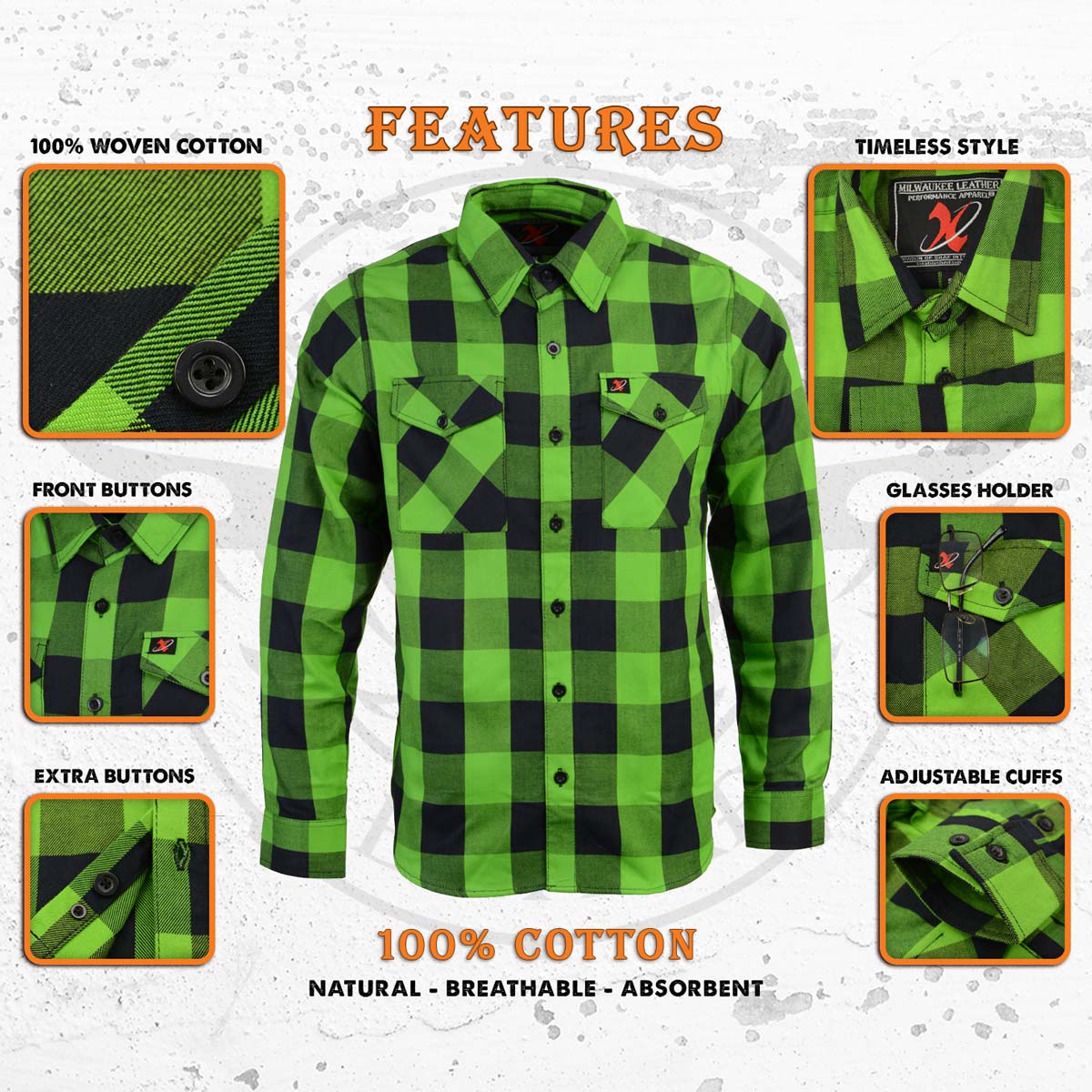Milwaukee Leather Men’s Plaid Flannel Long Sleeve Shirt with Chest Pockets 2 Milwaukee Leather Men’s Plaid Flannel Long Sleeve Shirt with Chest Pockets