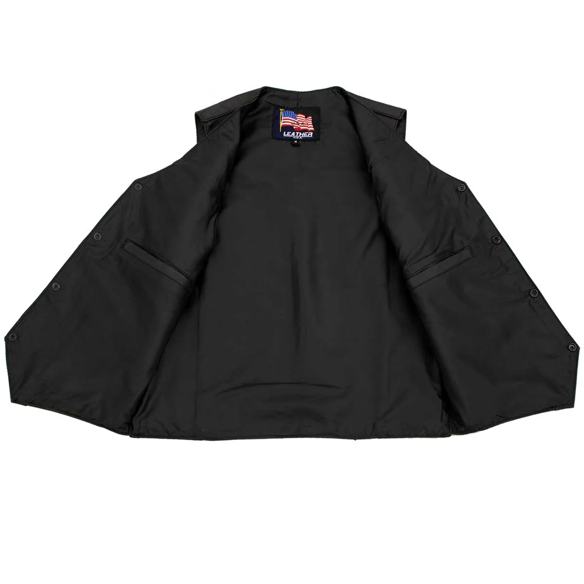 USA Leather 1201 Men's Black 'Club Style' Classic Original Leather Vest 5 USA Leather 1201 Men's Black 'Club Style' Classic Original Leather Vest