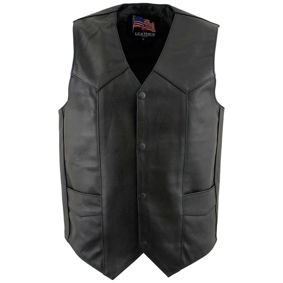 USA Leather 1201 Men's Black 'Club Style' Classic Original Leather Vest 6 USA Leather 1201 Men's Black 'Club Style' Classic Original Leather Vest