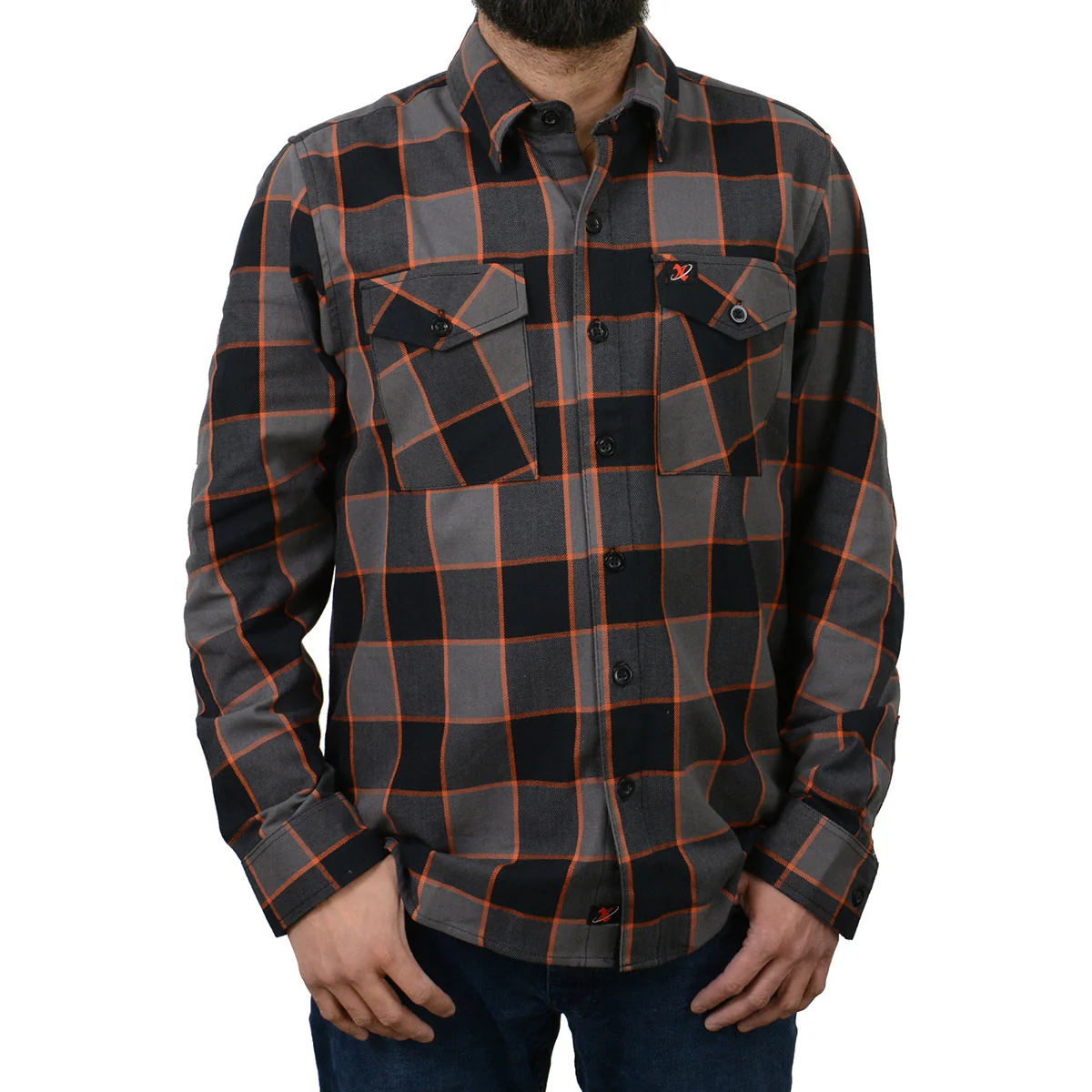 Milwaukee Leather MNG11648 Men's Grey with Brown and Orange Long Sleeve Cotton Flannel Shirt 4 Milwaukee Leather MNG11648 Men's Grey with Brown and Orange Long Sleeve Cotton Flannel Shirt