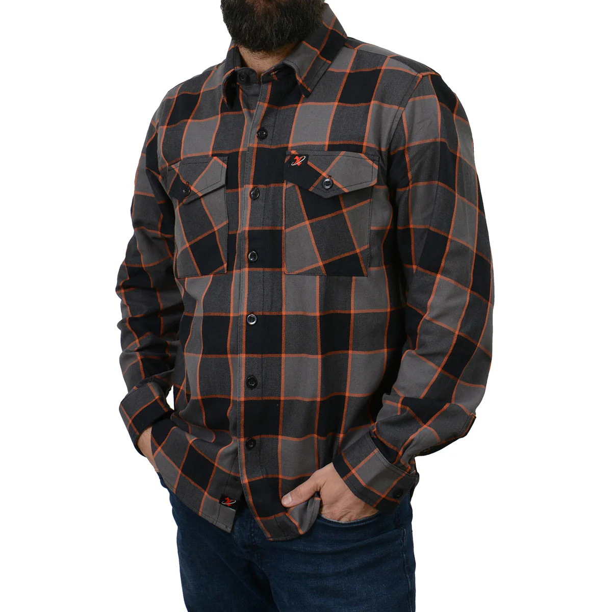 Milwaukee Leather MNG11648 Men's Grey with Brown and Orange Long Sleeve Cotton Flannel Shirt 5 Milwaukee Leather MNG11648 Men's Grey with Brown and Orange Long Sleeve Cotton Flannel Shirt