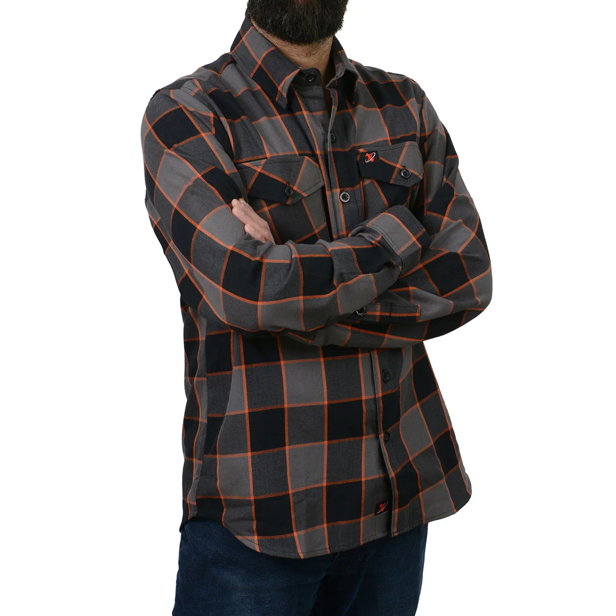 Milwaukee Leather MNG11648 Men's Grey with Brown and Orange Long Sleeve Cotton Flannel Shirt 6 Milwaukee Leather MNG11648 Men's Grey with Brown and Orange Long Sleeve Cotton Flannel Shirt