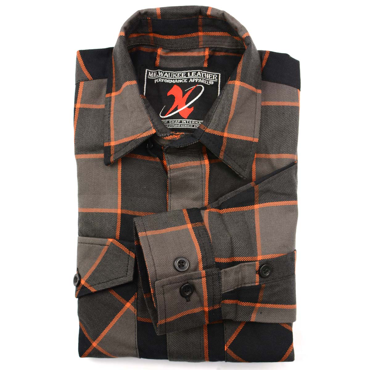 Milwaukee Leather MNG11648 Men's Grey with Brown and Orange Long Sleeve Cotton Flannel Shirt 9 Milwaukee Leather MNG11648 Men's Grey with Brown and Orange Long Sleeve Cotton Flannel Shirt