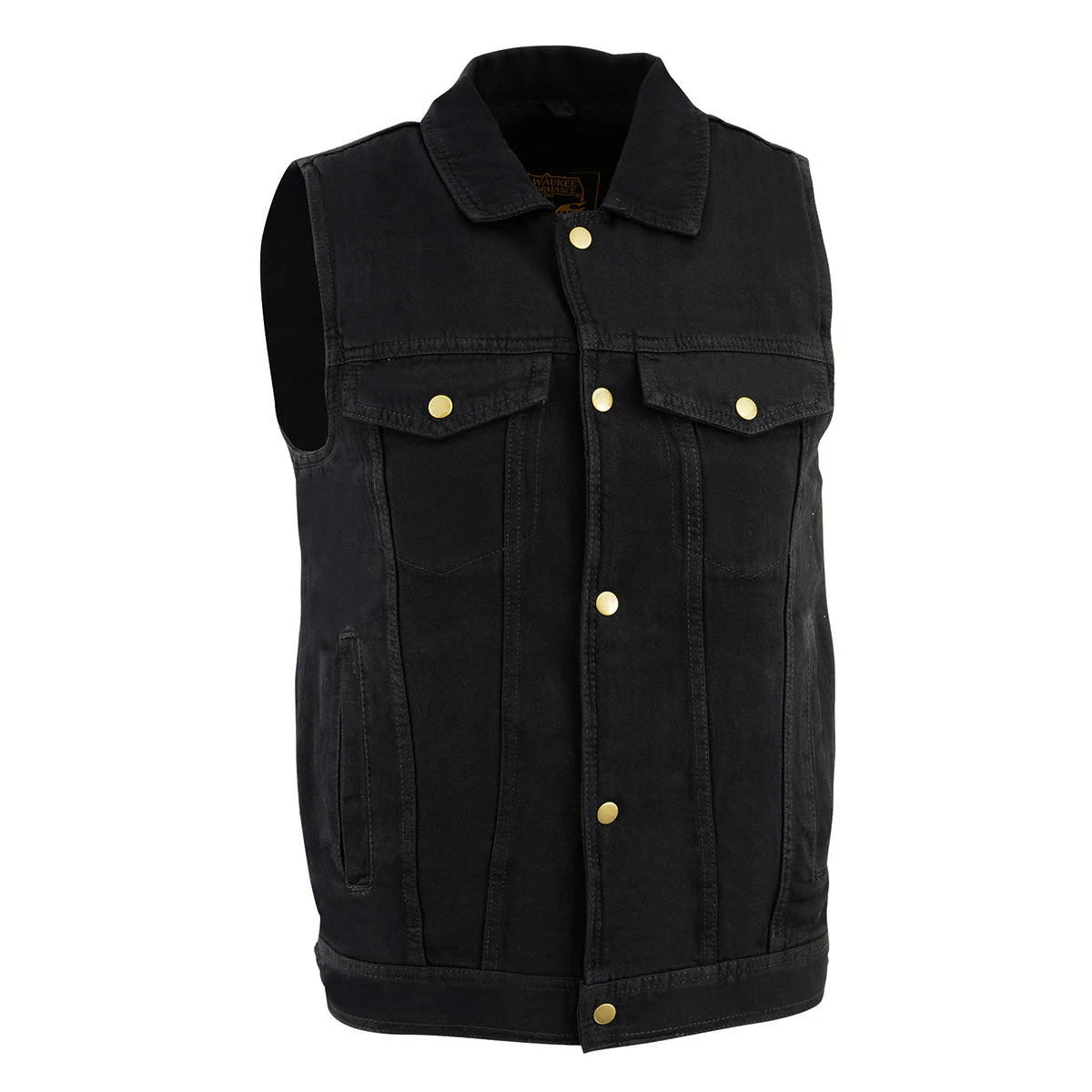Milwaukee Leather DM1331 Men's Black Denim Motorcycle Biker Riders Vest w/ Shirt Style Collar 1 Milwaukee Leather DM1331 Men's Black Denim Motorcycle Biker Riders Vest w/ Shirt Style Collar
