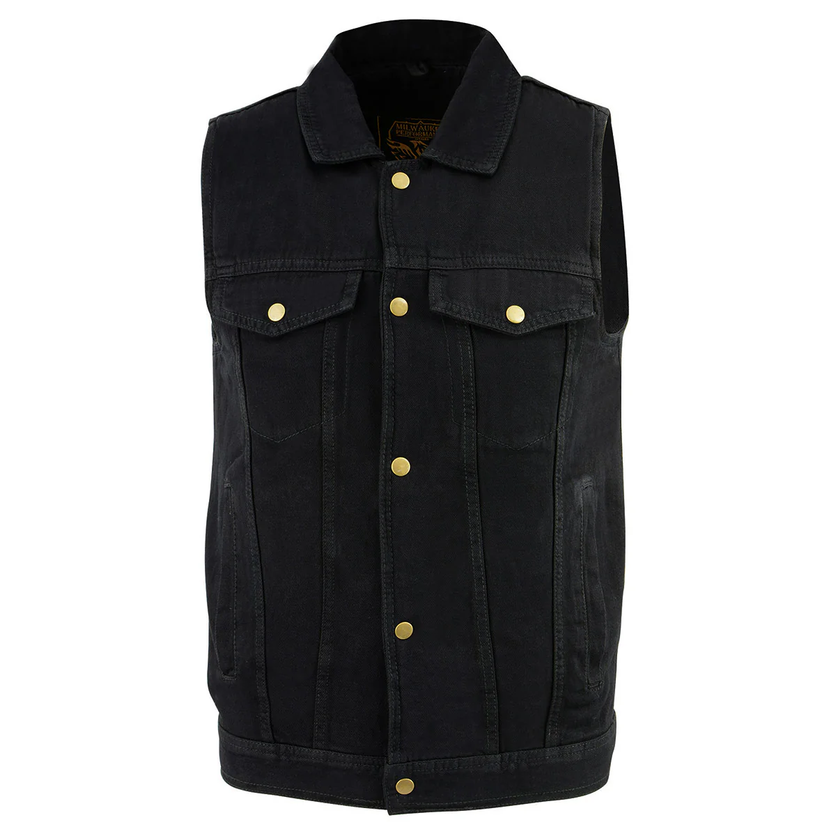 Milwaukee Leather DM1331 Men's Black Denim Motorcycle Biker Riders Vest w/ Shirt Style Collar 10 Milwaukee Leather DM1331 Men's Black Denim Motorcycle Biker Riders Vest w/ Shirt Style Collar