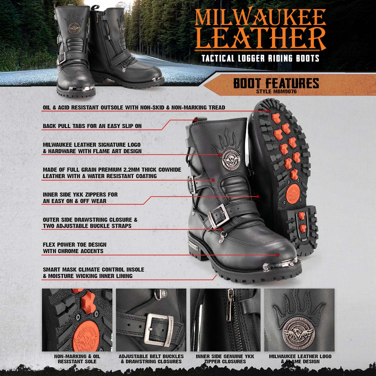 Milwaukee Leather MBM9076 Men’s Black Tactical Logger Leather Boots with Buckle Enhancement 2 Milwaukee Leather MBM9076 Men’s Black Tactical Logger Leather Boots with Buckle Enhancement