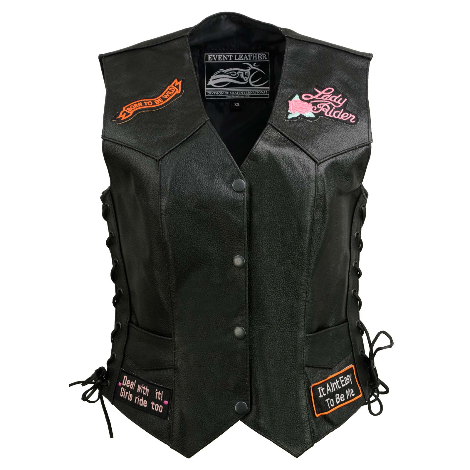 Event Leather ELL4900 Women’s 'Love to Ride' Black Leather Motorcycle Patched Embroidered Vests with Side Laces 12 Event Leather ELL4900 Women’s 'Love to Ride' Black Leather Motorcycle Patched Embroidered Vests with Side Laces