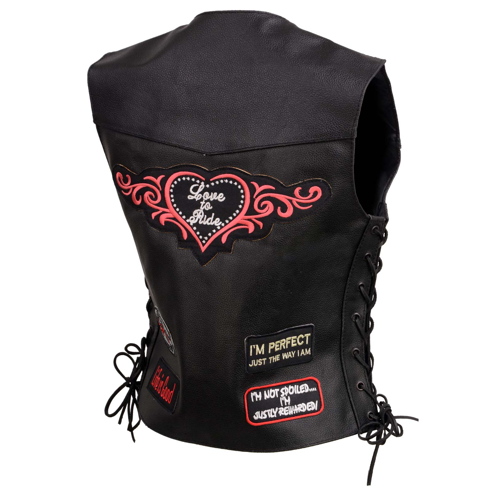 Event Leather ELL4900 Women’s 'Love to Ride' Black Leather Motorcycle Patched Embroidered Vests with Side Laces 13 Event Leather ELL4900 Women’s 'Love to Ride' Black Leather Motorcycle Patched Embroidered Vests with Side Laces