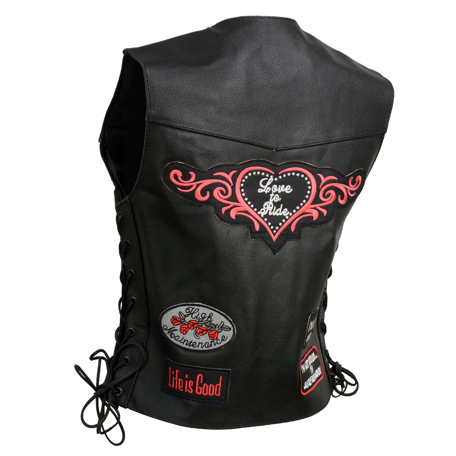 Event Leather ELL4900 Women’s 'Love to Ride' Black Leather Motorcycle Patched Embroidered Vests with Side Laces 15 Event Leather ELL4900 Women’s 'Love to Ride' Black Leather Motorcycle Patched Embroidered Vests with Side Laces