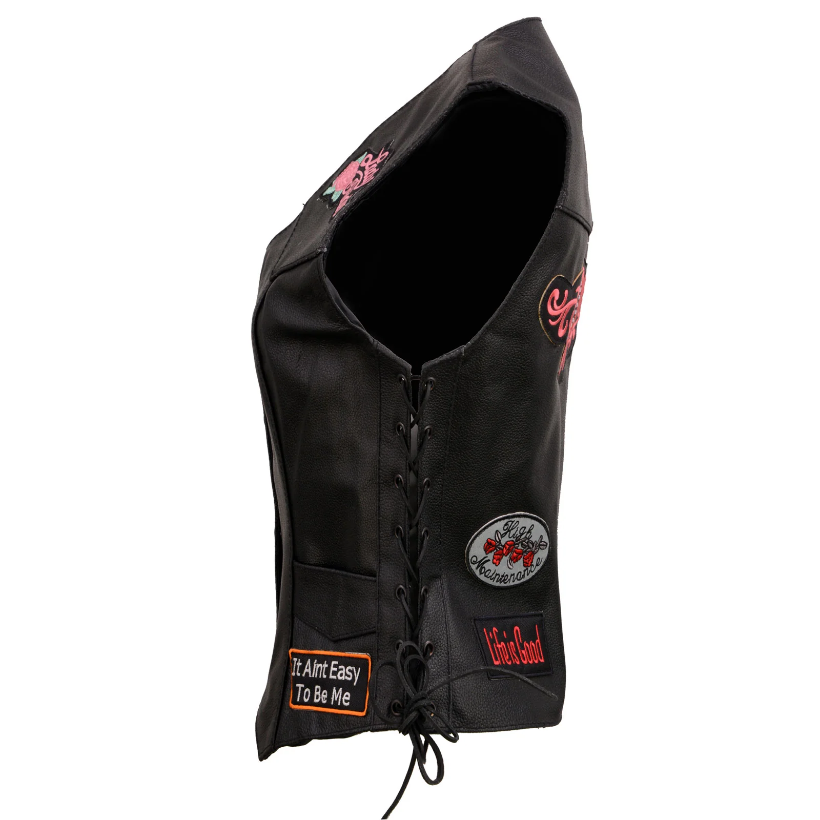 Event Leather ELL4900 Women’s 'Love to Ride' Black Leather Motorcycle Patched Embroidered Vests with Side Laces 16 Event Leather ELL4900 Women’s 'Love to Ride' Black Leather Motorcycle Patched Embroidered Vests with Side Laces