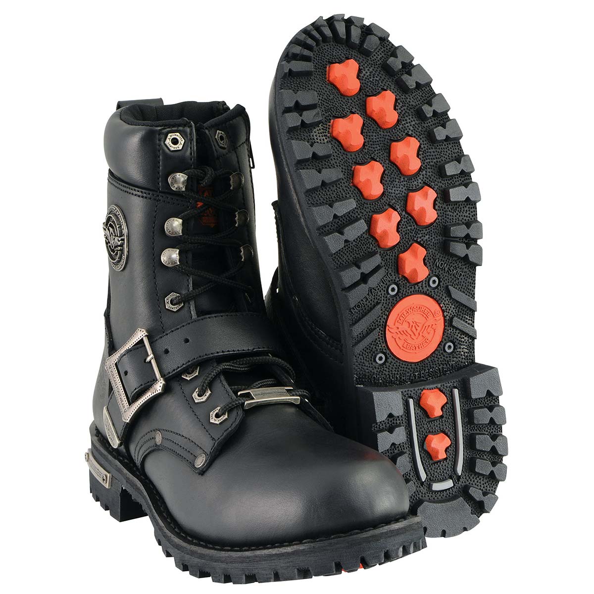 Milwaukee Leather Men's Black Leather Lace-Up Engineer Motorcycle Boots w/ Buckles and Side Zipper MBM101 10 Milwaukee Leather Men's Black Leather Lace-Up Engineer Motorcycle Boots w/ Buckles and Side Zipper MBM101