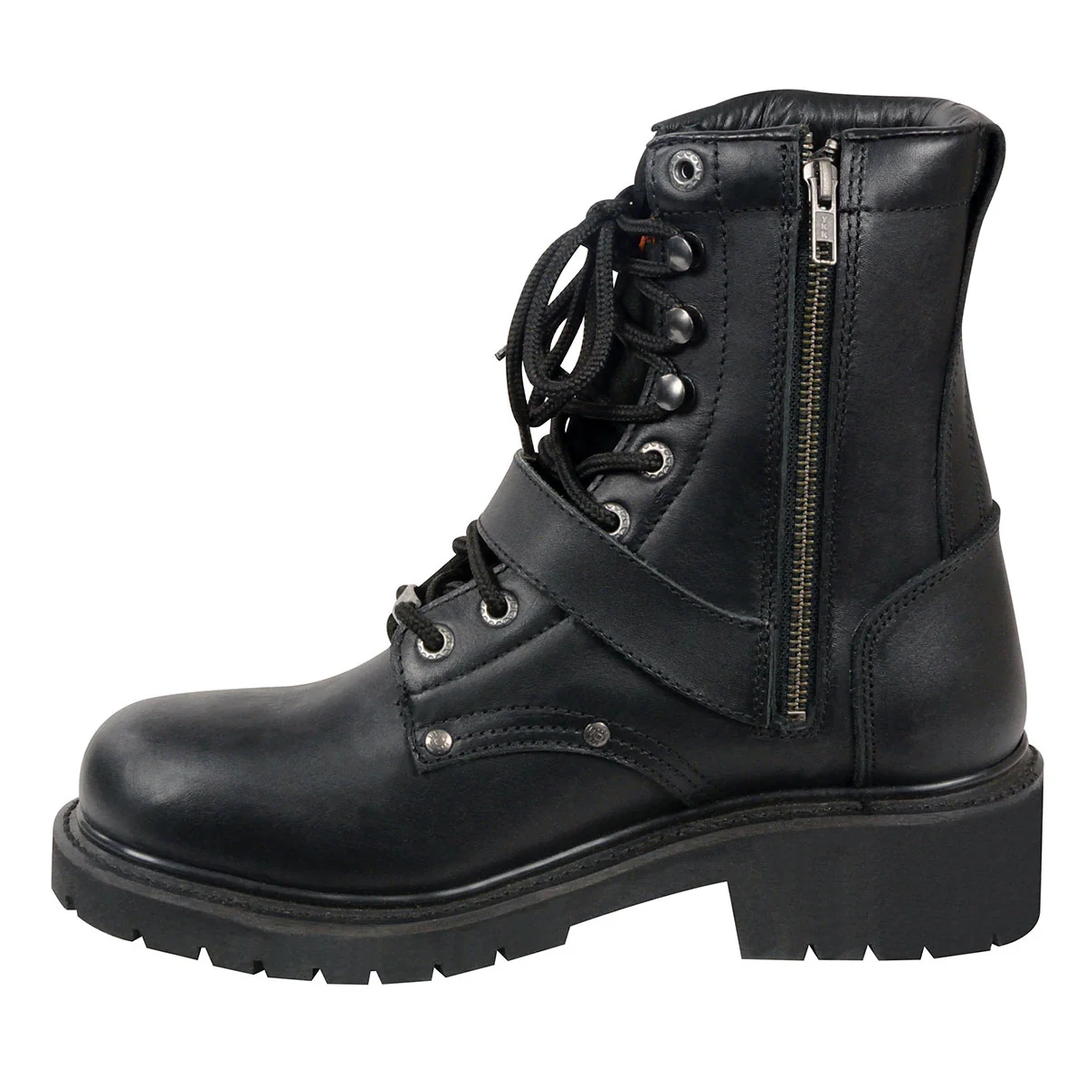 Milwaukee Leather Men's Black Leather Lace-Up Engineer Motorcycle Boots w/ Buckles and Side Zipper MBM101 12 Milwaukee Leather Men's Black Leather Lace-Up Engineer Motorcycle Boots w/ Buckles and Side Zipper MBM101