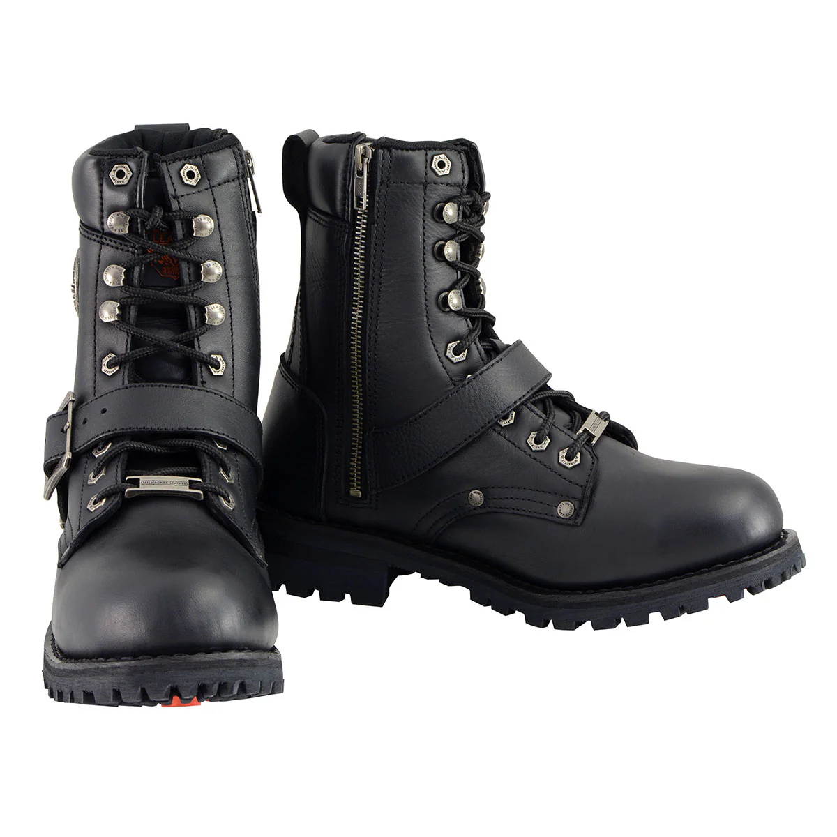 Milwaukee Leather Men's Black Leather Lace-Up Engineer Motorcycle Boots w/ Buckles and Side Zipper MBM101 2 Milwaukee Leather Men's Black Leather Lace-Up Engineer Motorcycle Boots w/ Buckles and Side Zipper MBM101
