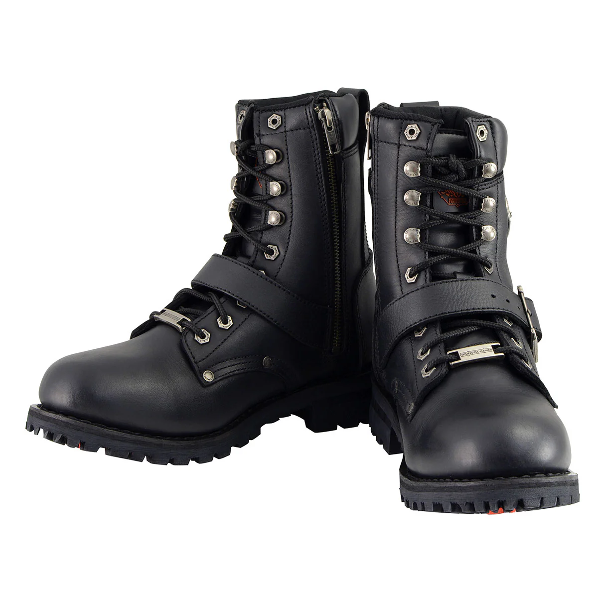 Milwaukee Leather Men's Black Leather Lace-Up Engineer Motorcycle Boots w/ Buckles and Side Zipper MBM101 4 Milwaukee Leather Men's Black Leather Lace-Up Engineer Motorcycle Boots w/ Buckles and Side Zipper MBM101