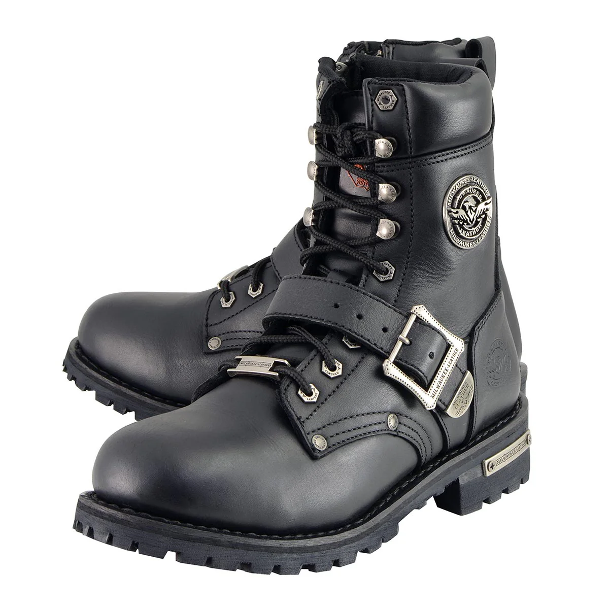 Milwaukee Leather Men's Black Leather Lace-Up Engineer Motorcycle Boots w/ Buckles and Side Zipper MBM101 5 Milwaukee Leather Men's Black Leather Lace-Up Engineer Motorcycle Boots w/ Buckles and Side Zipper MBM101