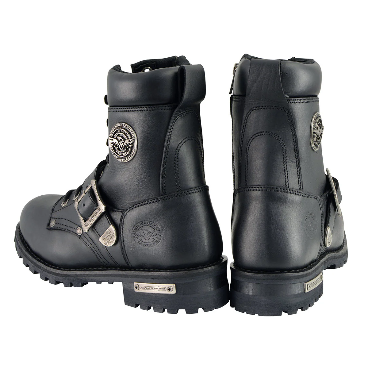 Milwaukee Leather Men's Black Leather Lace-Up Engineer Motorcycle Boots w/ Buckles and Side Zipper MBM101 7 Milwaukee Leather Men's Black Leather Lace-Up Engineer Motorcycle Boots w/ Buckles and Side Zipper MBM101