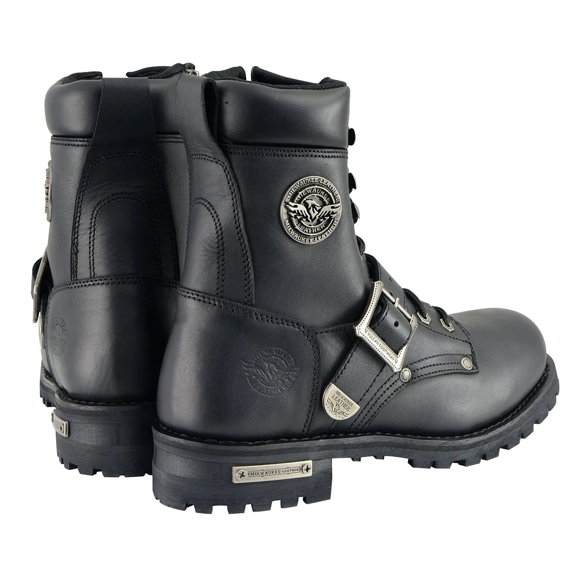 Milwaukee Leather Men's Black Leather Lace-Up Engineer Motorcycle Boots w/ Buckles and Side Zipper MBM101 8 Milwaukee Leather Men's Black Leather Lace-Up Engineer Motorcycle Boots w/ Buckles and Side Zipper MBM101