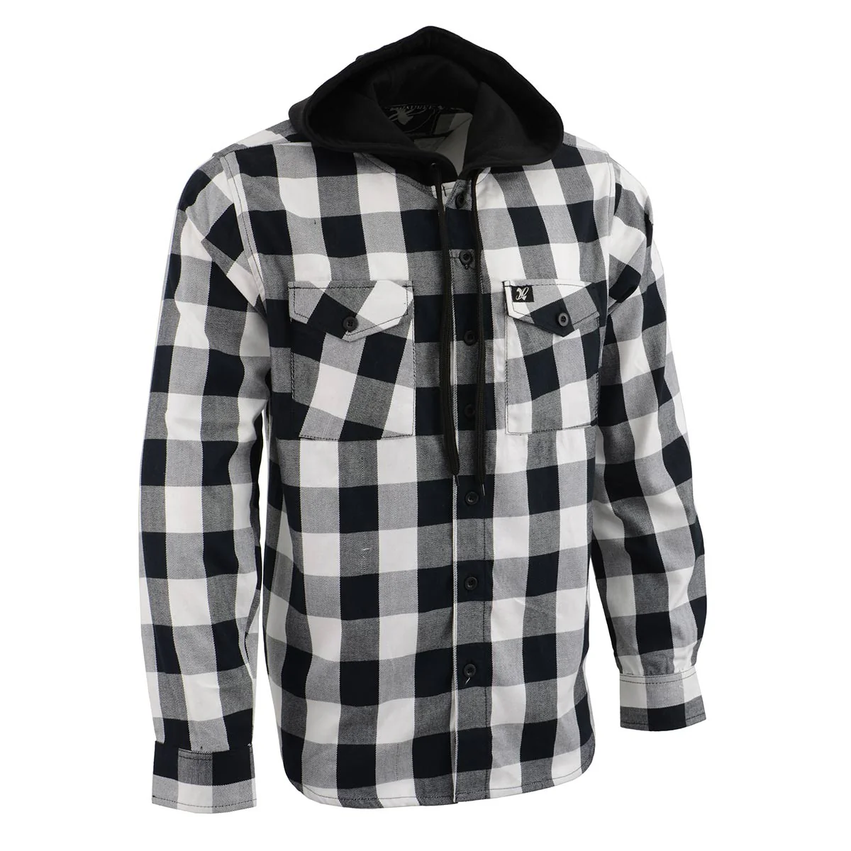 Milwaukee Leather MNG11629 Men's Long Sleeve Flannel Black and White Cotton Button Down Shirt w/ Hoodie 1 Milwaukee Leather MNG11629 Men's Long Sleeve Flannel Black and White Cotton Button Down Shirt w/ Hoodie
