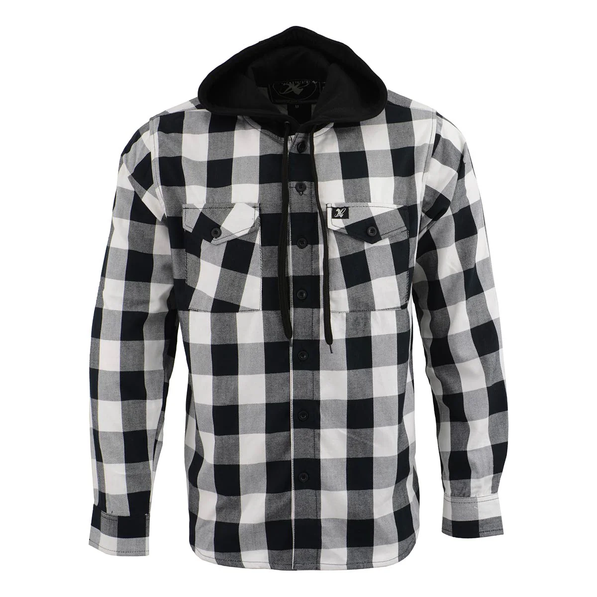 Milwaukee Leather MNG11629 Men's Long Sleeve Flannel Black and White Cotton Button Down Shirt w/ Hoodie 4 Milwaukee Leather MNG11629 Men's Long Sleeve Flannel Black and White Cotton Button Down Shirt w/ Hoodie
