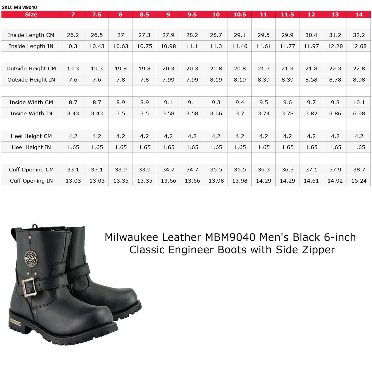 Milwaukee Leather Men's Black Leather 6-inch Classic Engineer Motorcycle w/ with Side Zipper MBM9040 3 Milwaukee Leather Men's Black Leather 6-inch Classic Engineer Motorcycle w/ with Side Zipper MBM9040