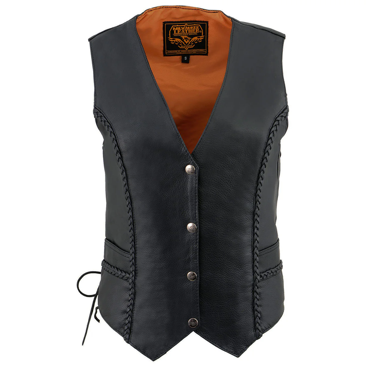 Milwaukee Leather ML1255 Women's Black Braided Premium Leather Side Lace Motorcycle Rider Vest 8 Milwaukee Leather ML1255 Women's Black Braided Premium Leather Side Lace Motorcycle Rider Vest