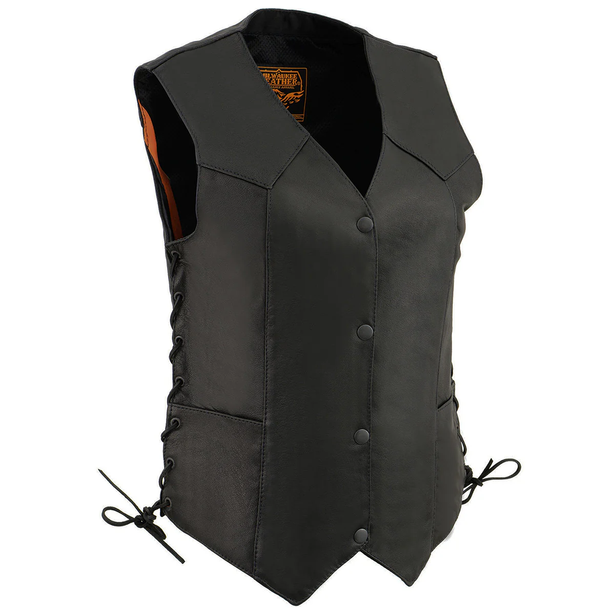 Milwaukee Leather MLL4546 Women's Black Premium Leather Lightweight V-Neck Motorcycle Rider Vest w/ Side Laces