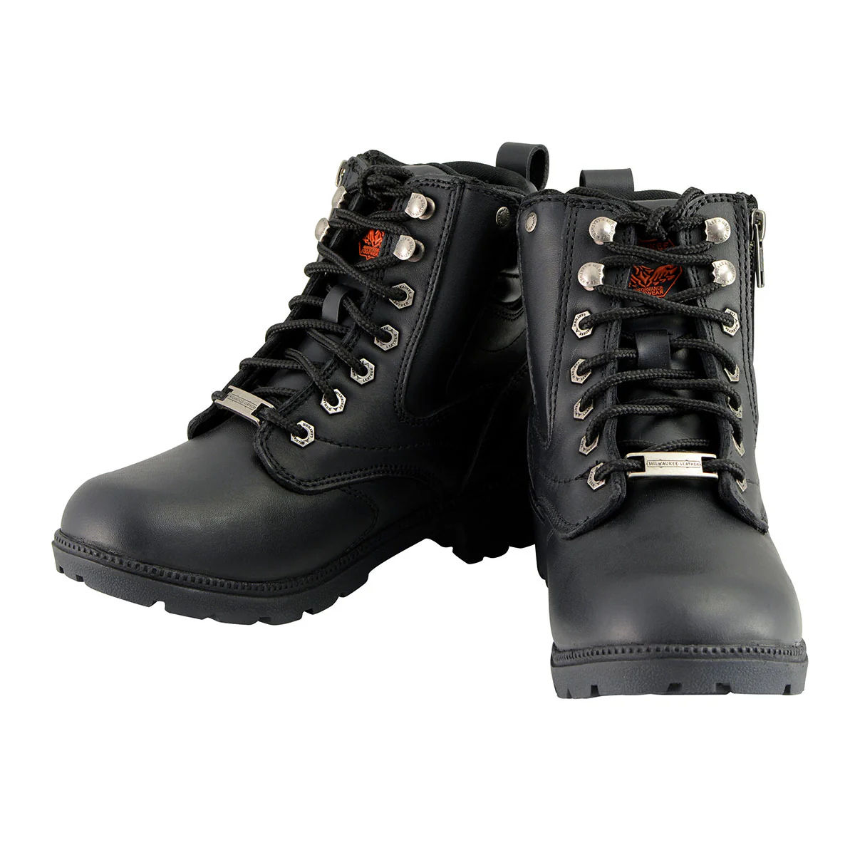Milwaukee Leather MBL9320 Women's Premium Black Leather Lace-Up Motorycle Riding Boots with Side Zipper 10 Milwaukee Leather MBL9320 Women's Premium Black Leather Lace-Up Motorycle Riding Boots with Side Zipper