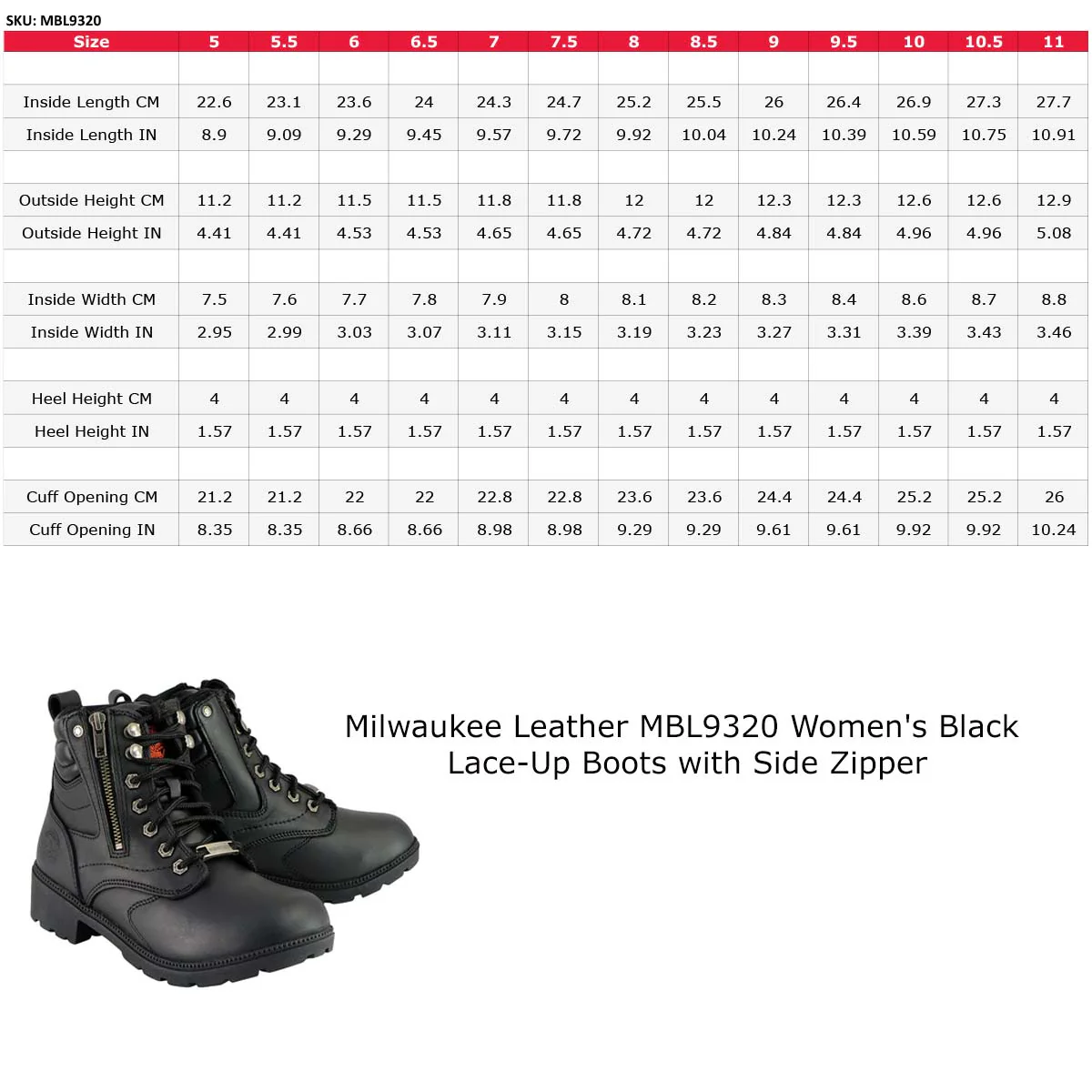 Milwaukee Leather MBL9320 Women's Premium Black Leather Lace-Up Motorycle Riding Boots with Side Zipper 3 Milwaukee Leather MBL9320 Women's Premium Black Leather Lace-Up Motorycle Riding Boots with Side Zipper