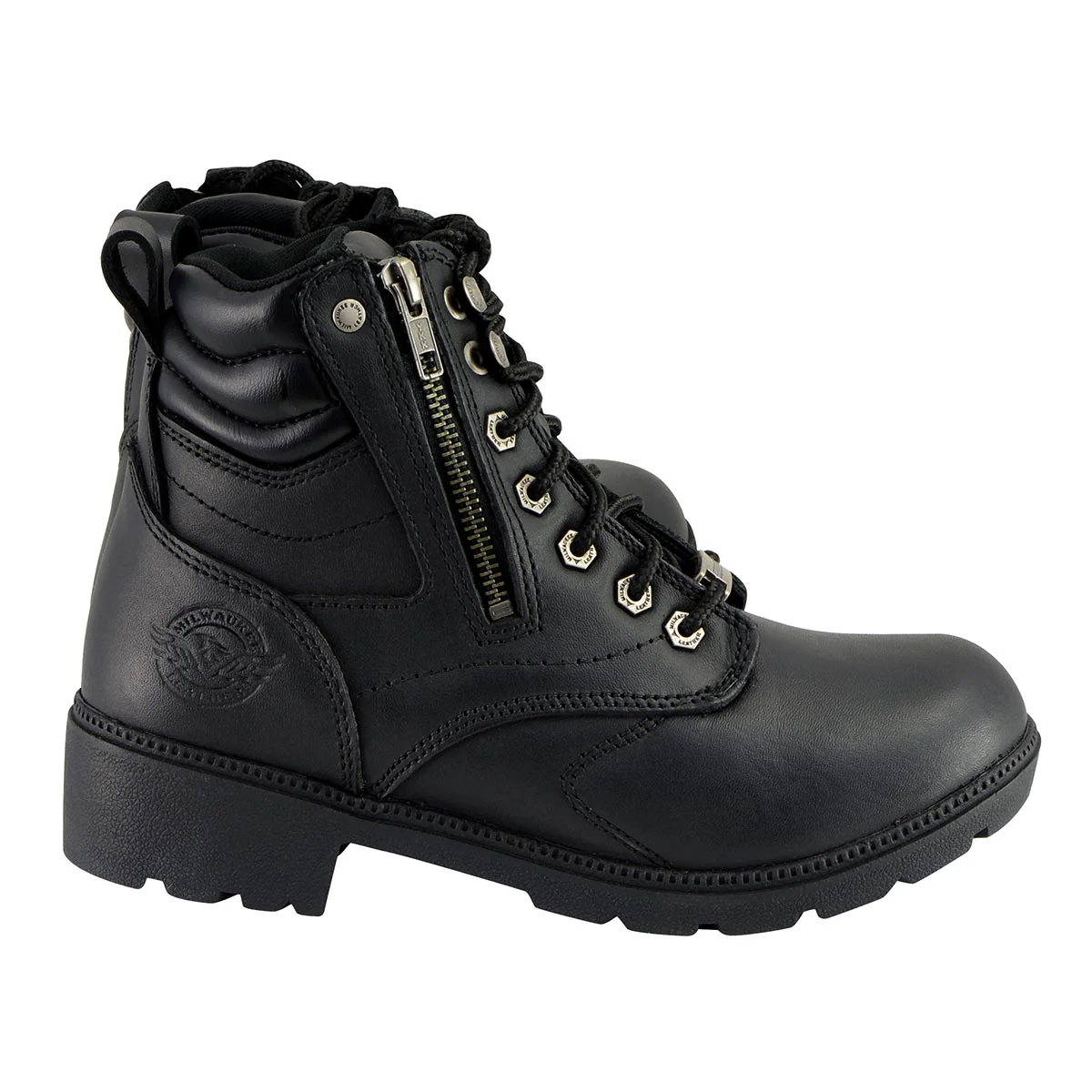 Milwaukee Leather MBL9320 Women's Premium Black Leather Lace-Up Motorycle Riding Boots with Side Zipper 8 Milwaukee Leather MBL9320 Women's Premium Black Leather Lace-Up Motorycle Riding Boots with Side Zipper