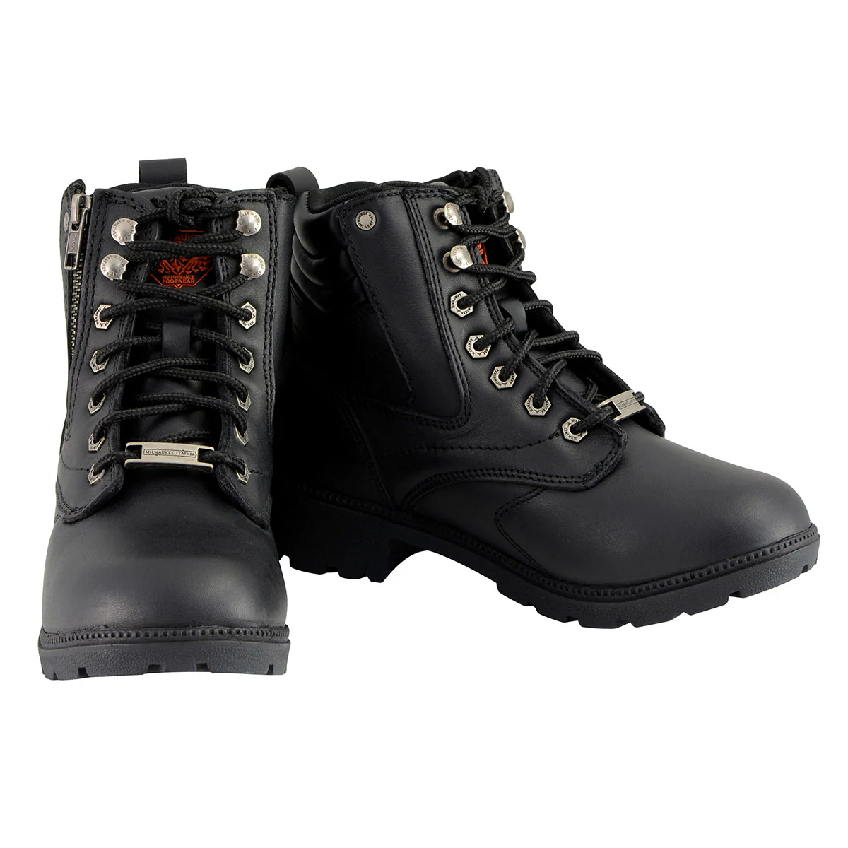 Milwaukee Leather MBL9320 Women's Premium Black Leather Lace-Up Motorycle Riding Boots with Side Zipper 9 Milwaukee Leather MBL9320 Women's Premium Black Leather Lace-Up Motorycle Riding Boots with Side Zipper