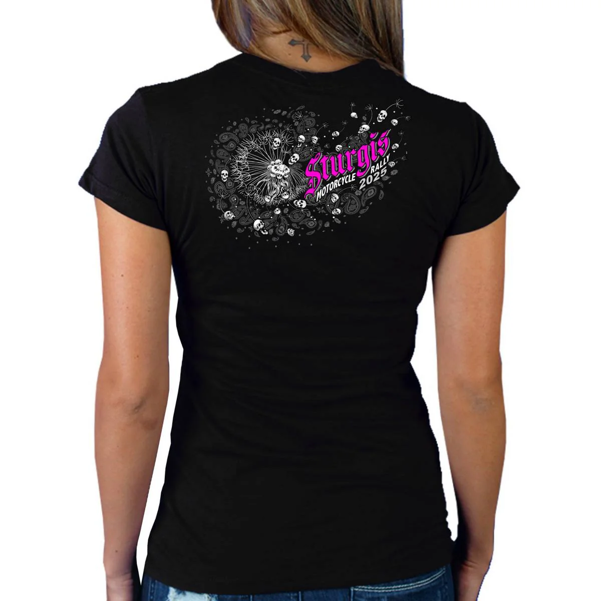 2025 Sturgis Women's Motorcycle Rally Dandelion Black Ladies T-Shirt 2 2025 Sturgis Women's Motorcycle Rally Dandelion Black Ladies T-Shirt