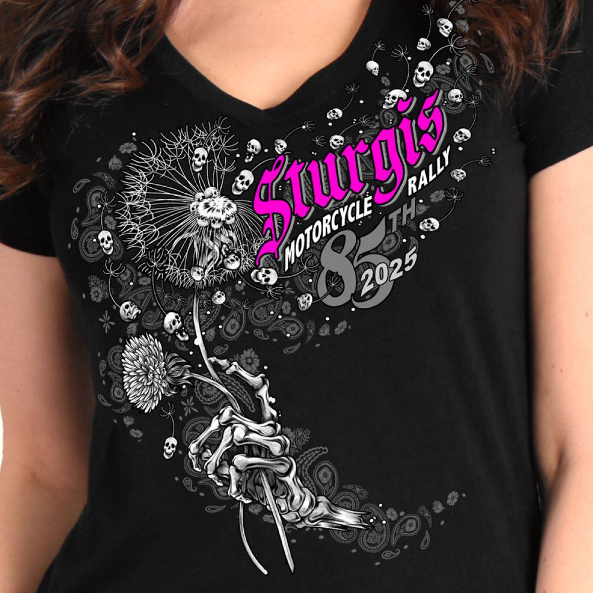 2025 Sturgis Women's Motorcycle Rally Dandelion Black Ladies T-Shirt 3 2025 Sturgis Women's Motorcycle Rally Dandelion Black Ladies T-Shirt