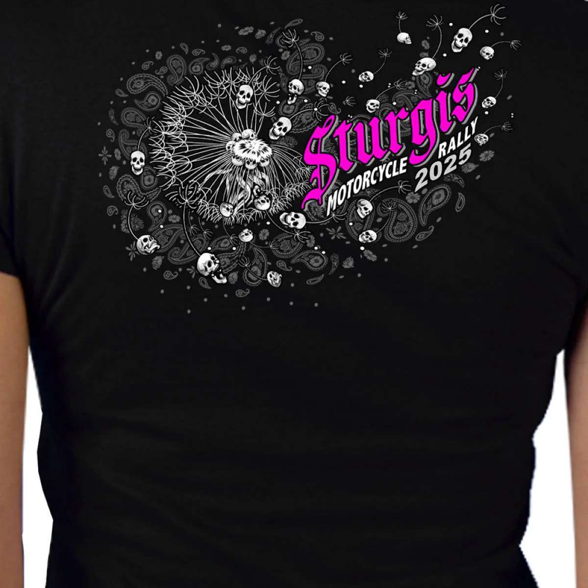 2025 Sturgis Women's Motorcycle Rally Dandelion Black Ladies T-Shirt 4 2025 Sturgis Women's Motorcycle Rally Dandelion Black Ladies T-Shirt